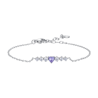 Bracciale Luca Barra in acciaio con cuore viola e zirconi