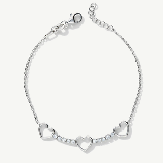Bracciale con Cuori e Dettagli Tennis in Argento 925 e Zirconi Bianchi
