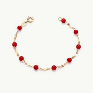 Bracciale Maglia a Lametta con Sfere in Corallo