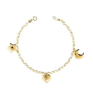 Bracciale Fabiani in oro giallo 9Kt con cuore,stella e luna - Fabiani Gioiellerie