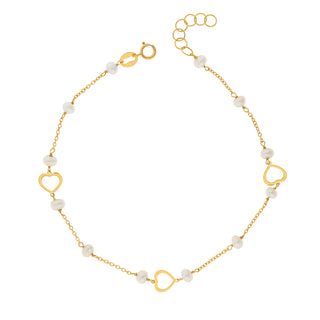 Bracciale Fabiani con cuori e perle in oro giallo 9Kt