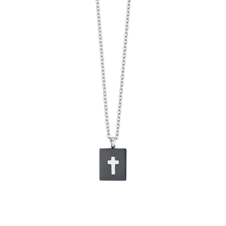 Collana Luca Barra in acciaio con croce su pendente rettangolare