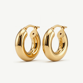 Orecchini a Cerchio Bombato - Placcatura Oro 18Kt