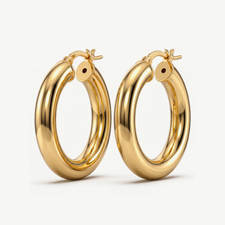Orecchini a Cerchio Bombato - Placcatura Oro 18Kt