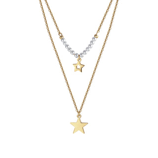 COLLANA DONNA IN ACCIAIO IP GOLD CON STELLE E PERLE BIANCHE - Fabiani Gioiellerie