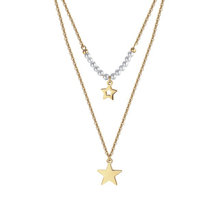 COLLANA DONNA IN ACCIAIO IP GOLD CON STELLE E PERLE BIANCHE - Fabiani Gioiellerie