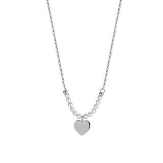COLLANA DONNA IN ACCIAIO CON CUORE E PERLE BIANCHE - Fabiani Gioiellerie