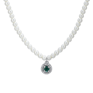 Collana Luca Barra in acciaio con perle e zircone verde