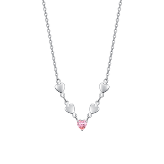 Collana Luca Barra in acciaio con cuori e zircone rosa centrale