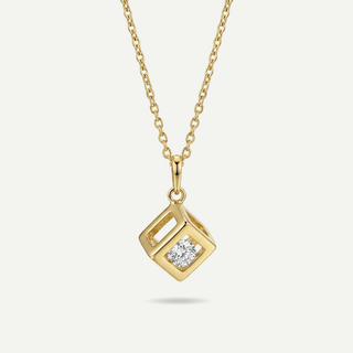 Collana Fabiani in argento 925 con cubo in oro 9kt e zircone bianco