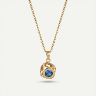 Collana Fabiani in argento 925 con cubo in oro 9kt e zircone blu