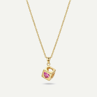 Collana Fabiani in argento 925 con cubo in oro 9kt e zircone rosa