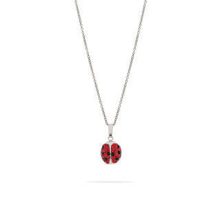 Collana Fabiani in argento con pendente coccinella in oro bianco 18Kt e crystal white - Fabiani Gioiellerie