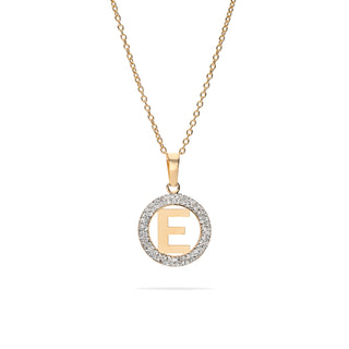 Collana Fabiani in argento con pendente iniziale E in oro giallo 9Kt e crystal white