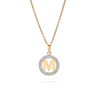 Collana Fabiani in argento con pendente iniziale M in oro giallo 9Kt e crystal white.