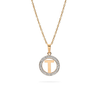 Collana Fabiani in argento con pendente iniziale T in oro giallo 9Kt e crystal white