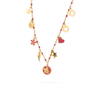 Meridien Jewels Necklace in Gold Steel with Bordeaux Pendants