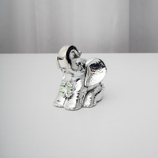 Statuina Elefante Argentato Meridien Con Quadrifoglio Verde