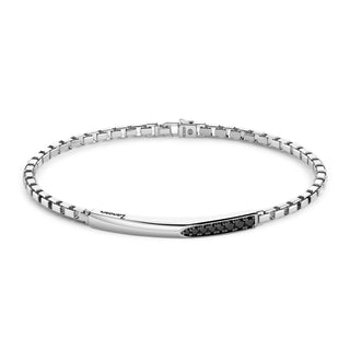 Bracciale Zancan in argento con targa e pietre nere - Fabiani Gioiellerie