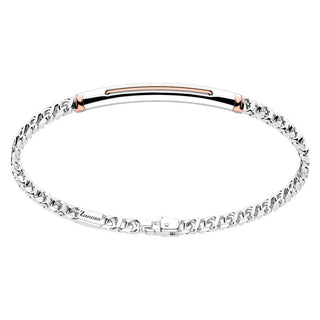 Bracciale a grumetta Zancan in argento con targa ed inserti in oro rosa - Fabiani Gioiellerie