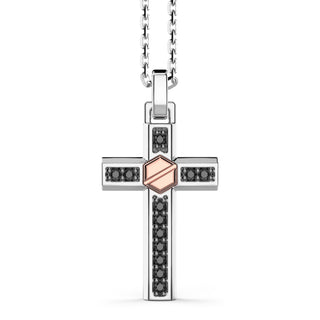 Collana Zancan in argento con pendente a croce vite in oro rosa e pietre nere - Fabiani Gioiellerie