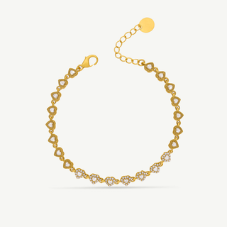 Bracciale Meridien Jewels in acciaio dorato con cuori e zirconi