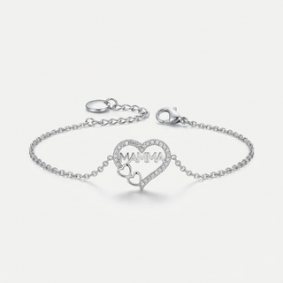 Bracciale Meridien in acciaio con cuore “Mamma” e zirconi pavé