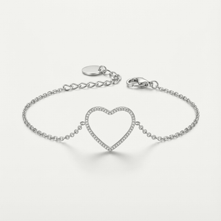 Bracciale Meridien in acciaio con cuore pavé