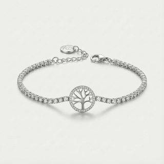 Bracciale Meridien in acciaio con Albero della Vita e tennis di zirconi