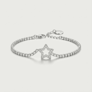 Bracciale Meridien in acciaio con stella pavé e tennis di zirconi