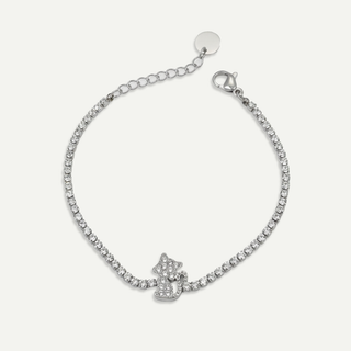 Bracciale Meridien con charm gatto – Acciaio e cristalli