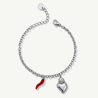 Bracciale con Cuore Sacro e Corno Pendenti