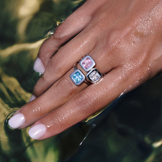 Anello Fabiani Solitario in Argento con Zircone Rosa