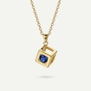 Collana Fabiani in oro 9kt con cubo e zircone blu