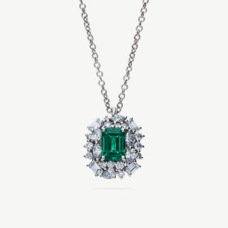 Collana con Ciondolo Margherita con Smeraldo 0,90Ct e Diamanti 0,90Ct