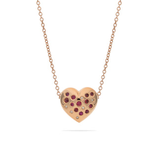 Collana Fabiani a cuore in oro rosa 18Kt con rubini e diamanti