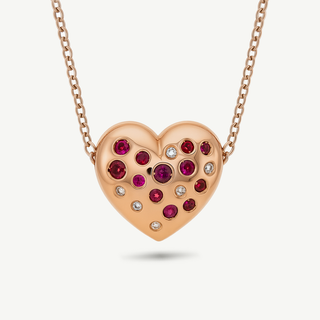 Collana Bubble a cuore in oro rosa 18Kt con rubini e diamanti