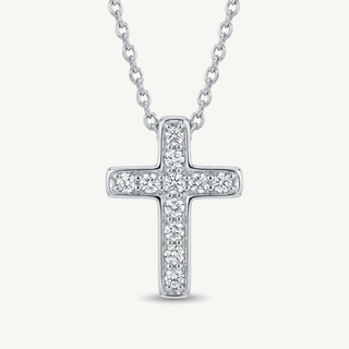 Girocollo Fabiani Gioiellerie Croce in Oro Bianco 9kt e Diamanti Naturali 0,06 ct