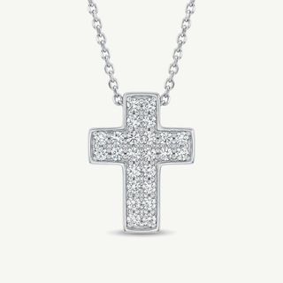 Girocollo Fabiani Gioiellerie Croce in Oro Bianco 18kt e Diamanti Naturali 0,12 ct