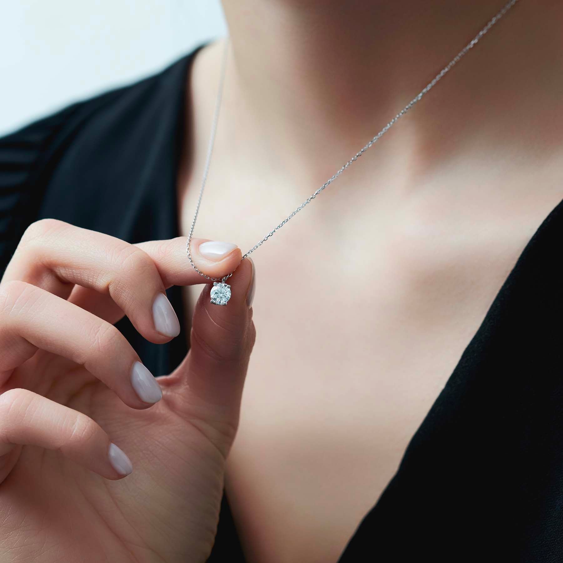 Collana In Oro Bianco Con Pietre Dure E Diamante Ct 0.07, Lunghezza - Foto 8