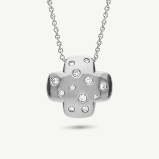 Collana Bubble Croce in Oro Bianco e Diamanti 0.16ct