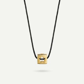 Collana Fabiani in oro 9kt con cubo e stella su cordino nero