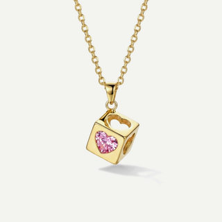 Collana Fabiani in oro 9kt con cubo e cuore rosa