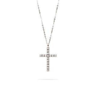 Collana Fabiani Con Croce in Oro Bianco 9kt e Zirconi