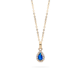 Collana Fabiani in oro giallo 9Kt con goccia blu e zirconi