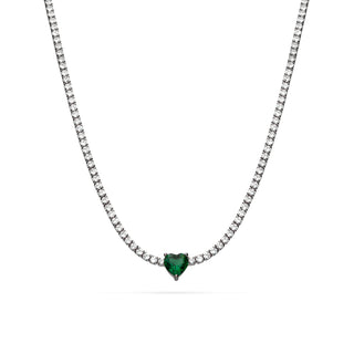 Collana Fabiani tennis in argento 925 con cuore verde - Fabiani Gioiellerie