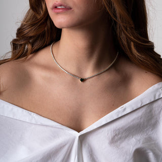 Collana Fabiani tennis in argento 925 con cuore verde - Fabiani Gioiellerie