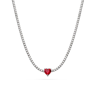 Collana Fabiani tennis in argento 925 con cuore rosso - Fabiani Gioiellerie