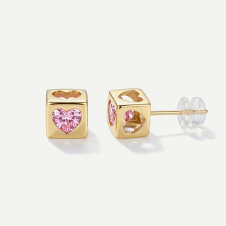 Orecchini Fabiani in oro 9kt con cubo e zircone rosa