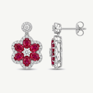 Orecchini Fiore Margherita in oro 18kt con rubini e diamanti